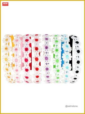 8pc Daisy Embroidered Non Slip Headbands for Girls and Women